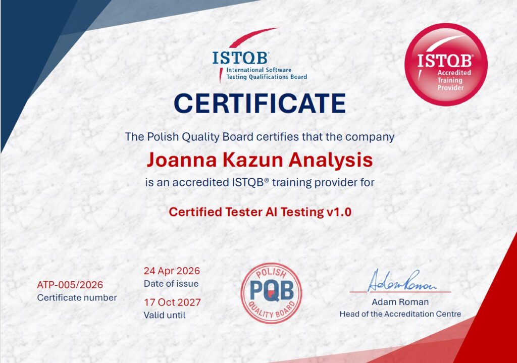 ISTQB® Certyfikowany Tester - Testowanie AI (CT-AI)