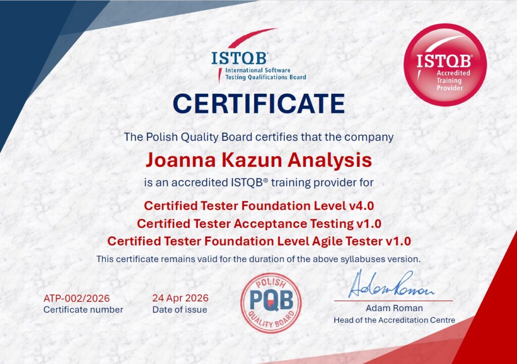 Accredited ISTQB® training provider for Certified Tester Foundation Level Agile Tester v1.0 This certificate remains valid for the duration of the above syllabus version.